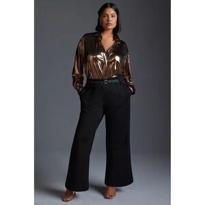 Maeve Anthropologie Naomi Wide boot Leg Pants Black High Rise Trouser see notes*